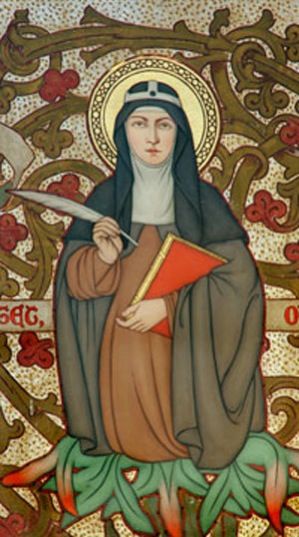 St. Brigid von Schweden. Hier erschien die Muttergottes und erklärte die Verehrung der 7 Schmerzen der Jungfrau Maria.