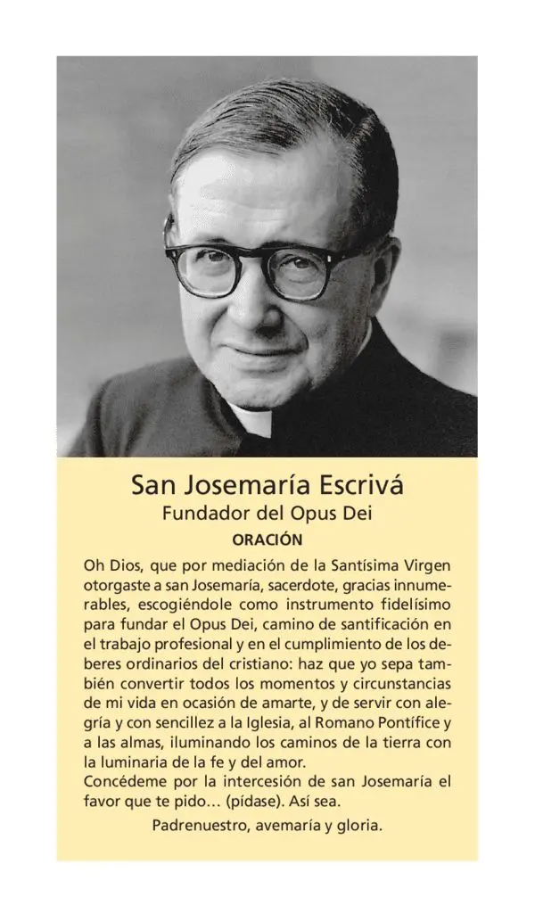 Josemaría Escrivá dengan doa untuk syafaatnya.