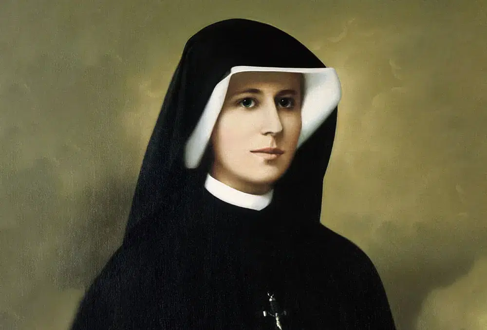 Retrato oficial de Santa Faustina Kowalska con su hábito religioso.