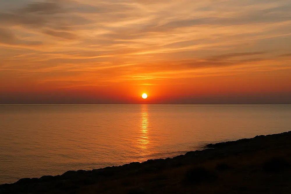 La sencillez de un atardecer sobre el mar con cielo anaranjado que transmite paz, belleza y contemplación.