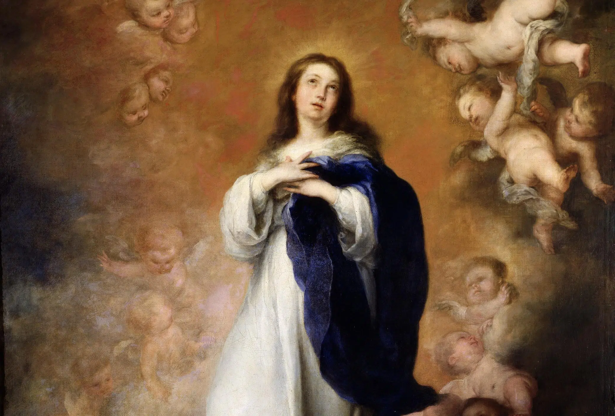 Inmaculada Concepción de Murillo, la Virgen María rodeada de ángeles en una representación clásica barroca.